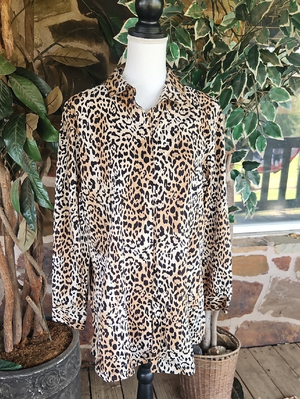 Chico's Animal Print Blouse in Tan and Black
